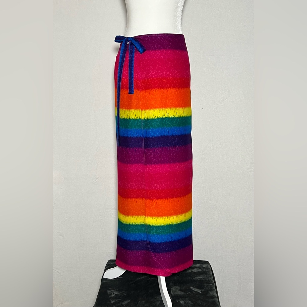 NWT Pareo Sarong Wrap Cover-up Long Skirt - One Size - Multicolor Rainbow Stripe